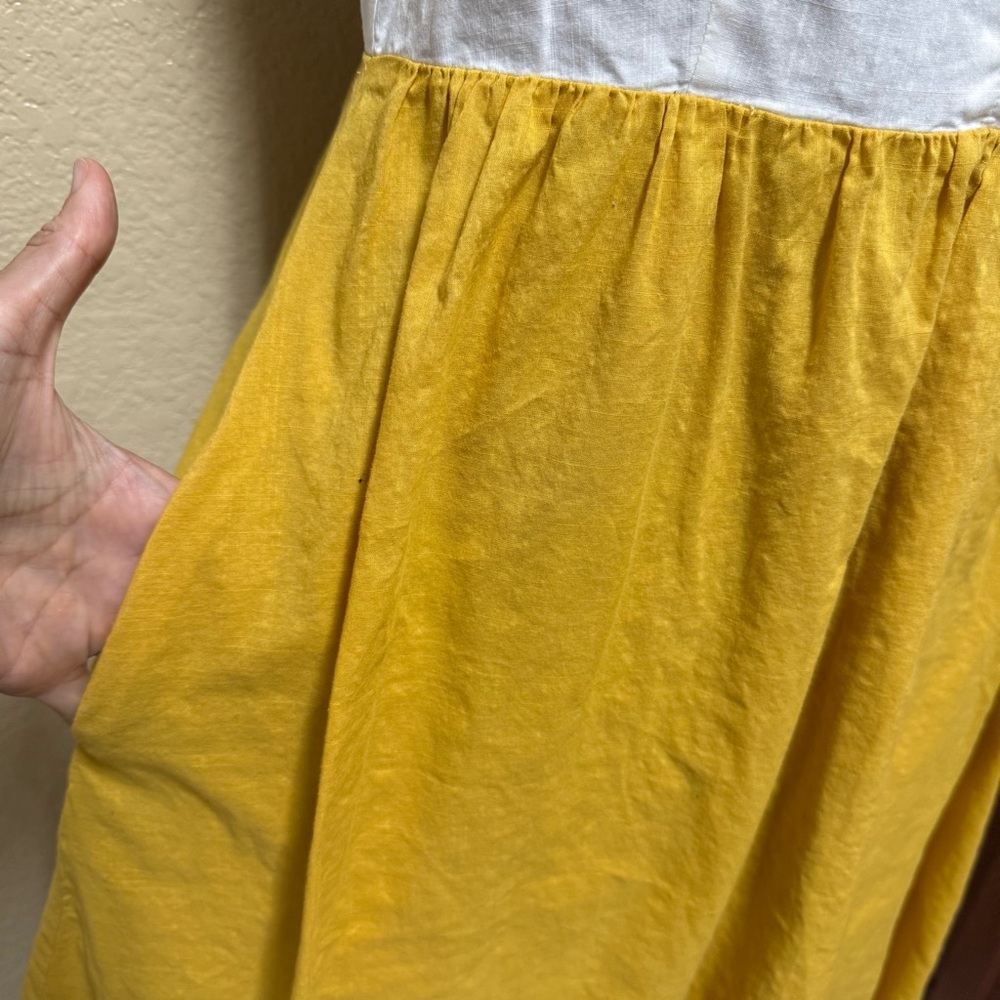 Anthropologie Maeve Vappu Dress in White & Mustard Yellow Retro Summer Dress 8 - Picture 5 of 5